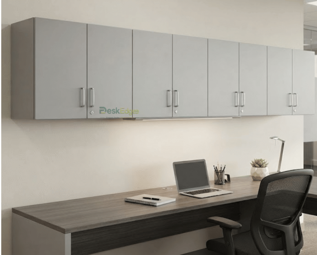 Wooden overhead office storage cabinet
